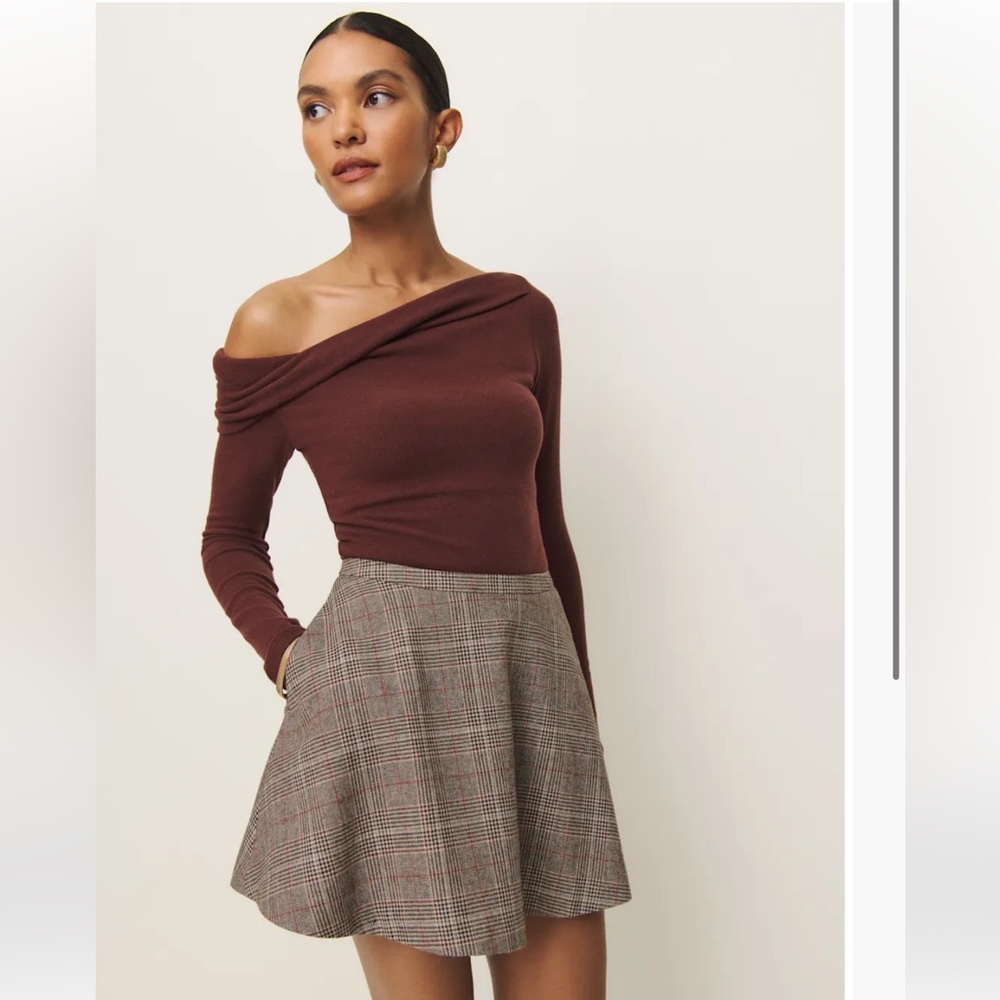 Reformation Brown Plaid Mini Skirt